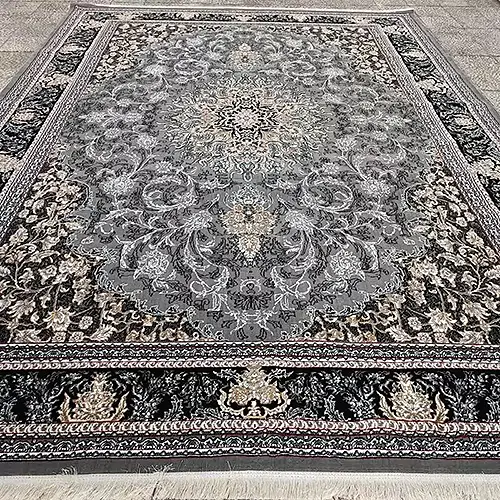  فرش کاشان (RUG) 500 شانه طرح آیلین زمینه فیلی (غیربرجسته) 