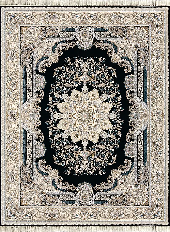 فرش داریوش 1500 شانه کد 1580 زمینه سورمه ای (برجسته)