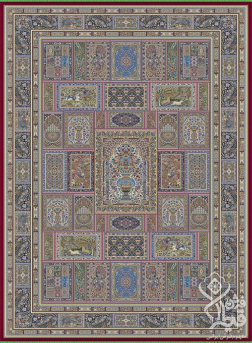 فرش قیطران 1200 شانه کلکسیون ابریشمی طرح اصیلا زمینه رناسی (برجسته)