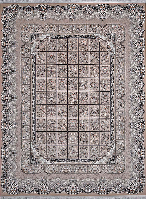 فرش آراد کاشان 1500 شانه طرح مرداس زمینه بژ (برجسته)