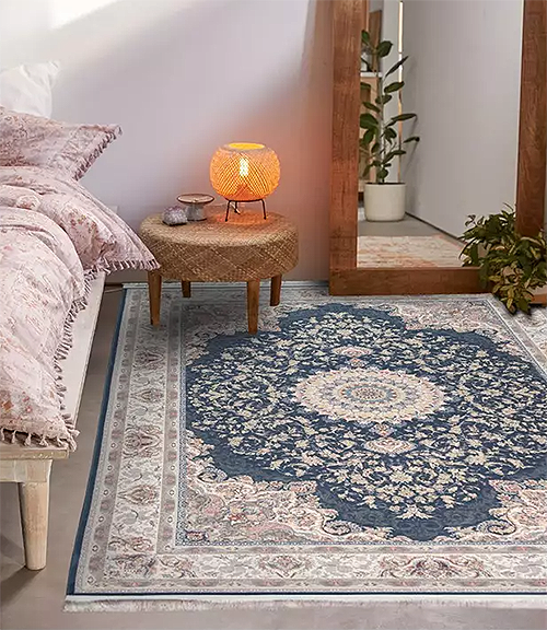  فرش محتشم 1500 شانه طرح باران زمینه اطلسی (برجسته) 