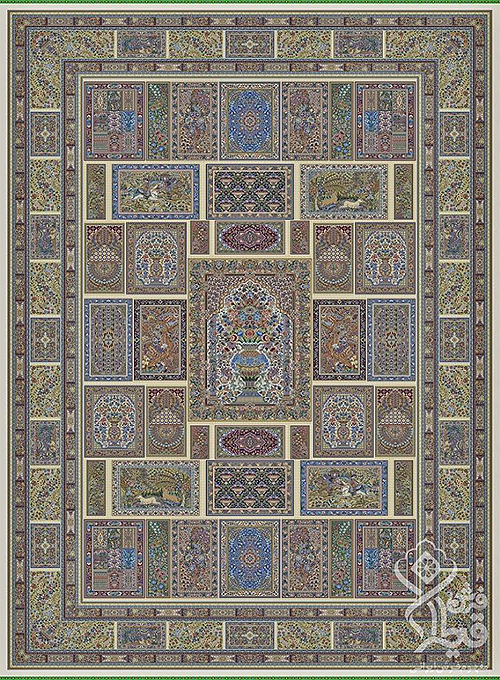 فرش قیطران 1200 شانه کلکسیون ابریشمی طرح اصیلا زمینه کرم (برجسته)