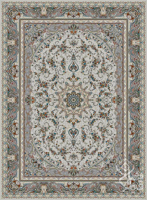 فرش قیطران 1500 شانه طرح لیلیوم زمینه کرم (برجسته)
