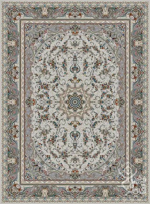 فرش قیطران 1500 شانه طرح لیلیوم زمینه کرم (برجسته)