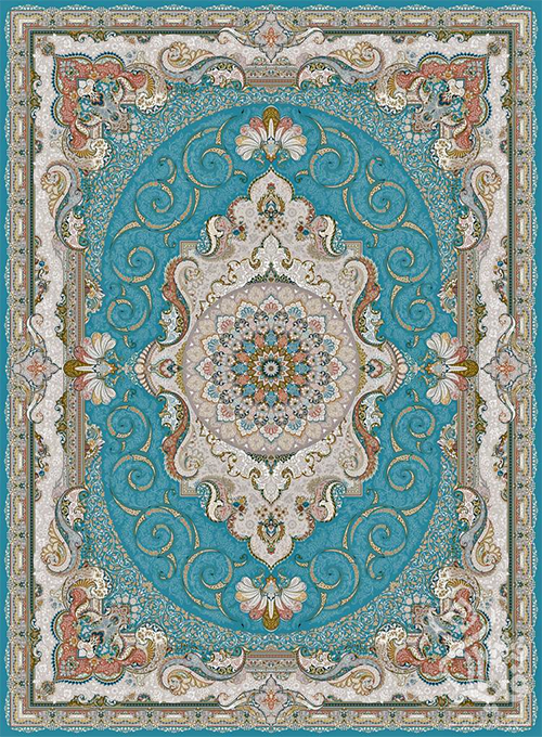  فرش قیطران 1500 شانه طرح زرین زمینه آبی (برجسته) 