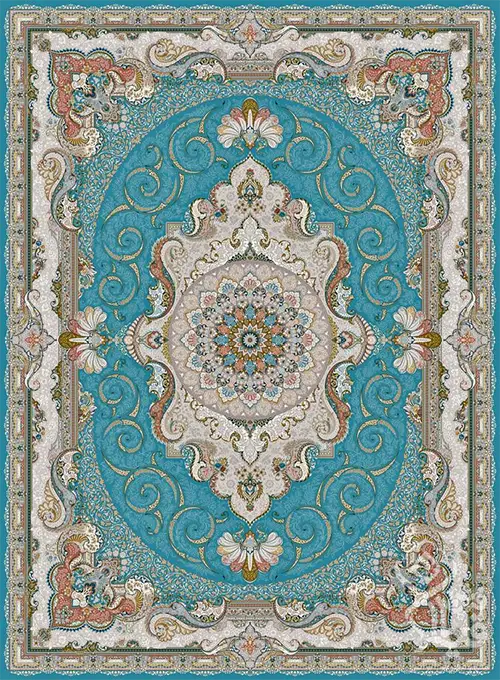فرش قیطران 1500 شانه طرح زرین زمینه آبی (برجسته)