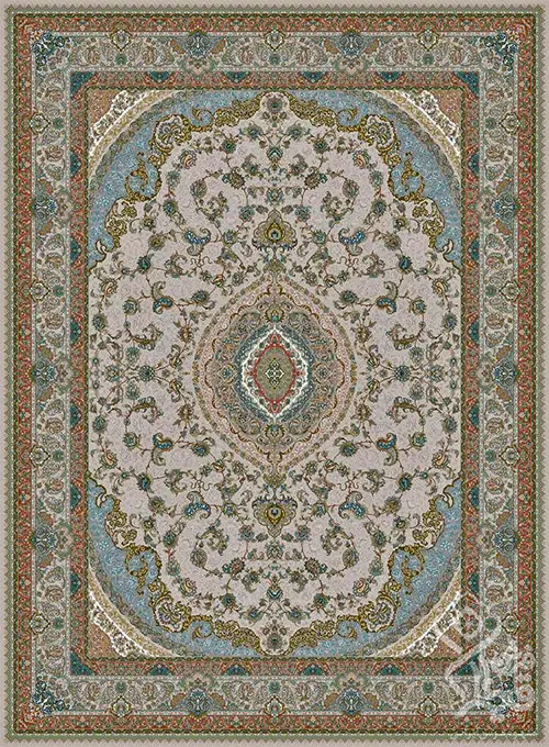 فرش قیطران 1500 شانه طرح سروناز زمینه کرم (برجسته)
