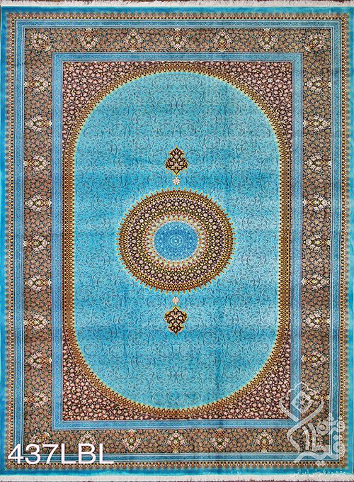 فرش قیطران 1200 شانه کلکسیون ابریشمی طرح نگار زمینه آبی روشن (برجسته)