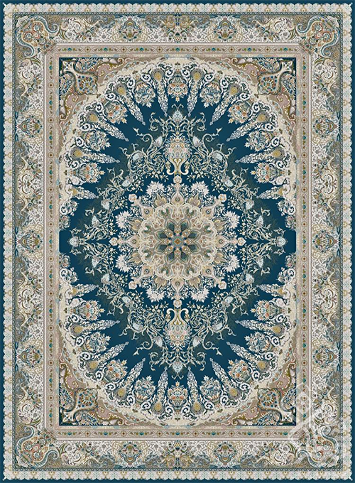 فرش قیطران 1500 شانه طرح مخمل زمینه سورمه ای (برجسته)