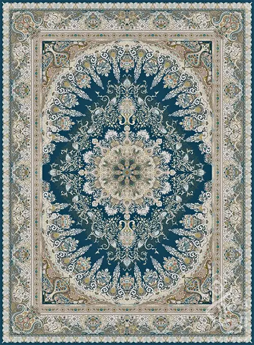 فرش قیطران 1500 شانه طرح مخمل زمینه سورمه ای (برجسته)