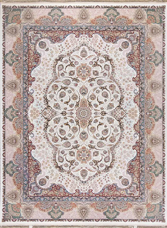 فرش داریوش 1500 شانه کد 1529 زمینه سفید (برجسته)