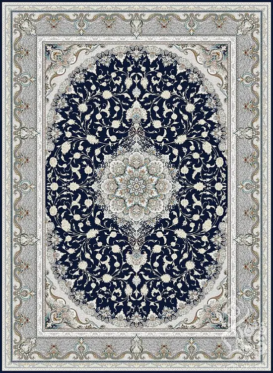  فرش قیطران 1500 شانه طرح گیسو زمینه سورمه ای (برجسته) 