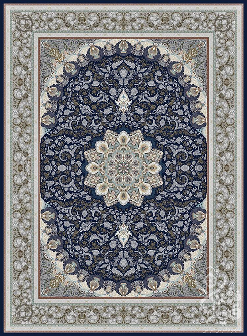 فرش قیطران 1500 شانه طرح سلنا زمینه سورمه ای (برجسته)