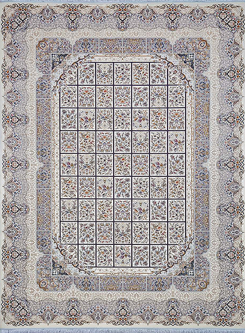 فرش آراد کاشان 1500 شانه طرح مرداس زمینه کرم (برجسته)
