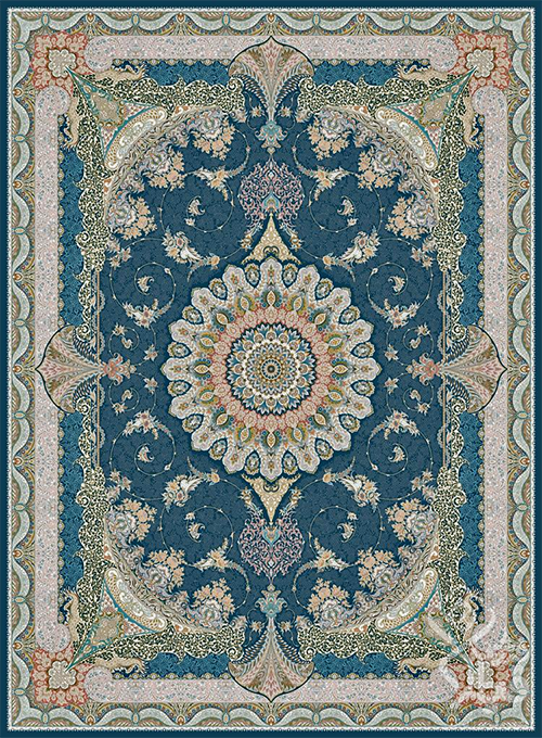 فرش قیطران 1500 شانه طرح ساناز زمینه سورمه ای (برجسته)