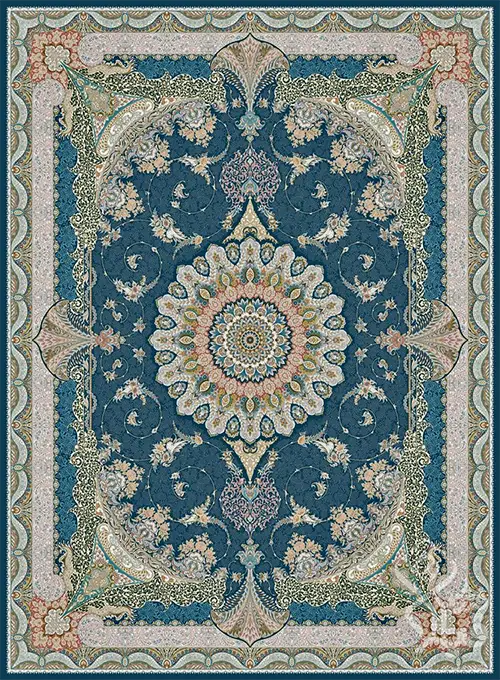فرش قیطران 1500 شانه طرح ساناز زمینه سورمه ای (برجسته)