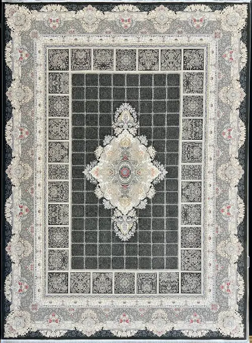 فرش مهدیان 1500 شانه کد 3056 زمینه سورمه ای (برجسته)