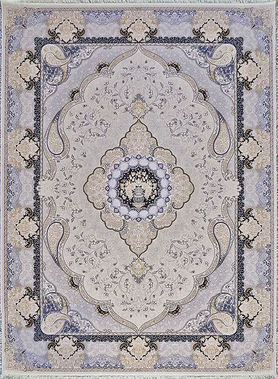فرش کاشان 700 شانه طرح سوگند زمینه کرم چرک (غیربرجسته)