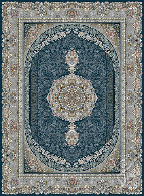  فرش قیطران 1500 شانه طرح نیوشا زمینه سورمه ای (برجسته) 
