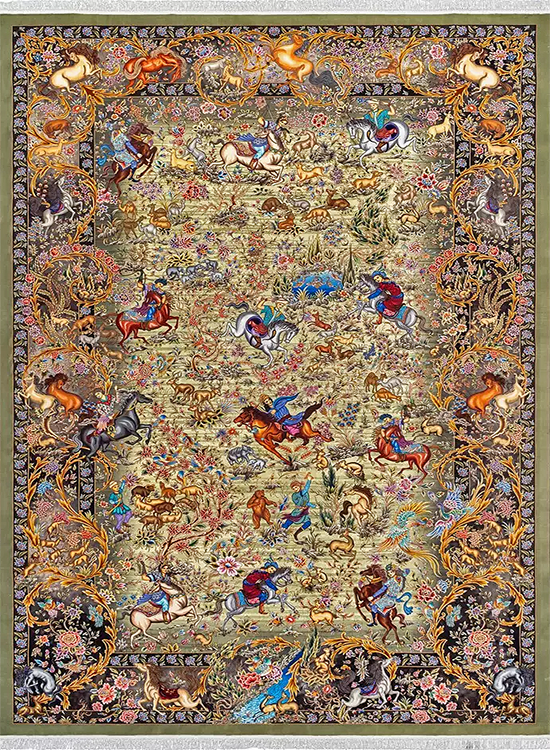 فرش محتشم 1500 شانه کد 20CT0000 زمینه سبز (ساده)