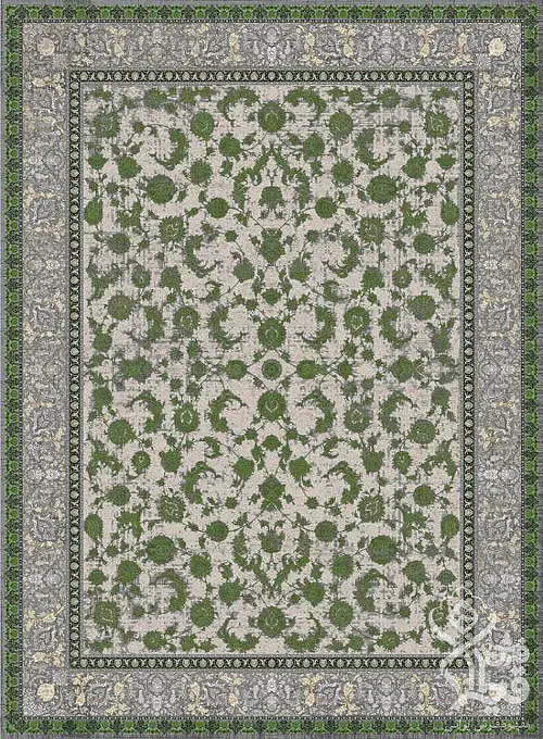 فرش قیطران 1200 شانه طرح گل نسا زمینه کرم حاشیه فیلی (برجسته)