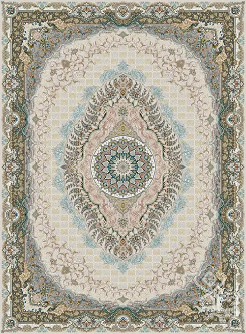 فرش قیطران 1500 شانه طرح تانیا زمینه کرم (برجسته)