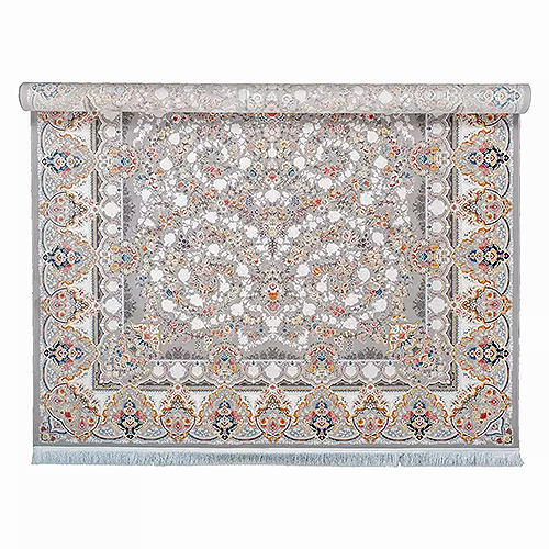 فرش محتشم 1500 شانه طرح باغ جان زمینه نقره ای (برجسته) 