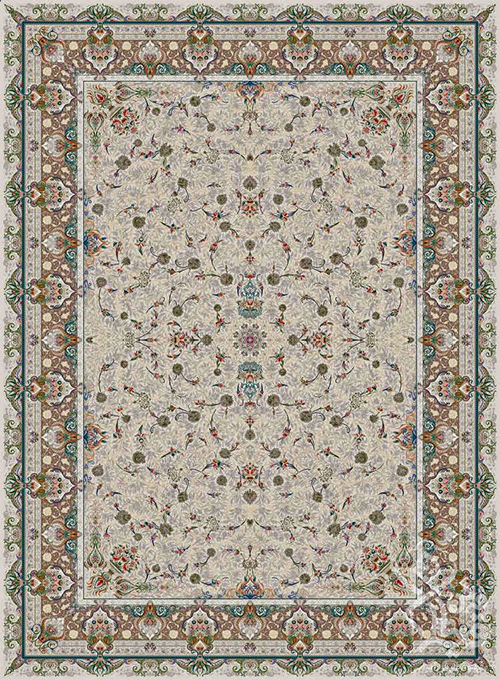 فرش قیطران 1500 شانه طرح سین دخت زمینه کرم (برجسته)
