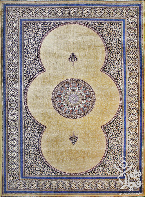 فرش قیطران 1200 شانه کلکسیون ابریشمی طرح ترمه زمینه بژ (برجسته)