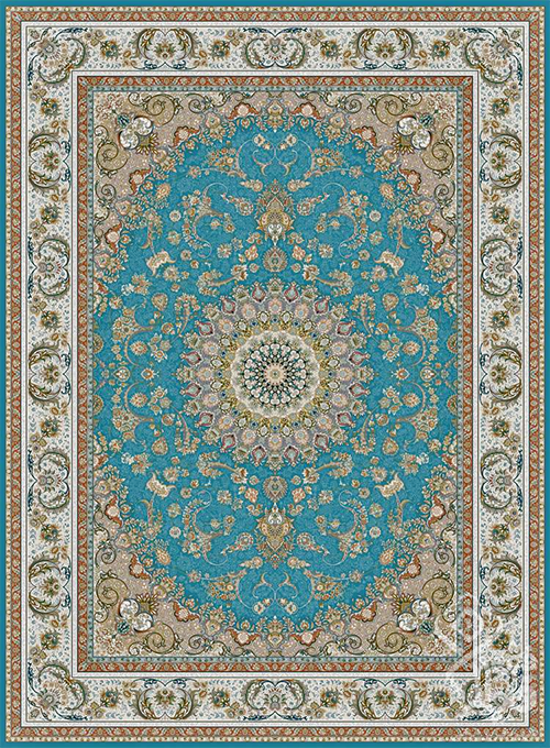 فرش قیطران 1500 شانه طرح بهناز زمینه آبی (برجسته)