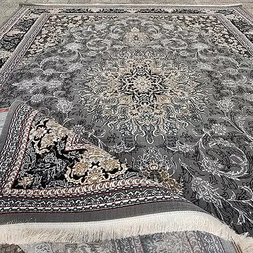  فرش کاشان (RUG) 500 شانه طرح آیلین زمینه فیلی (غیربرجسته) 