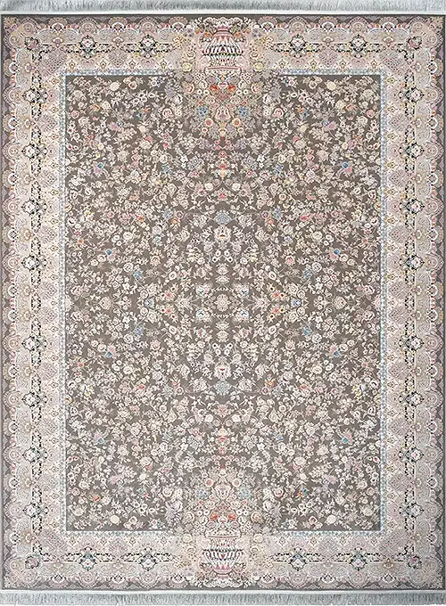 فرش محتشم 1500 شانه طرح شاداب زمینه دودی (برجسته)