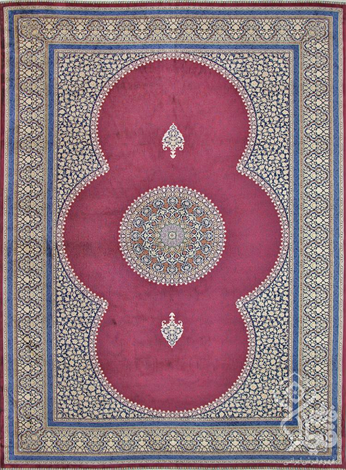 فرش قیطران 1200 شانه کلکسیون ابریشمی طرح ترمه زمینه رناسی (برجسته)