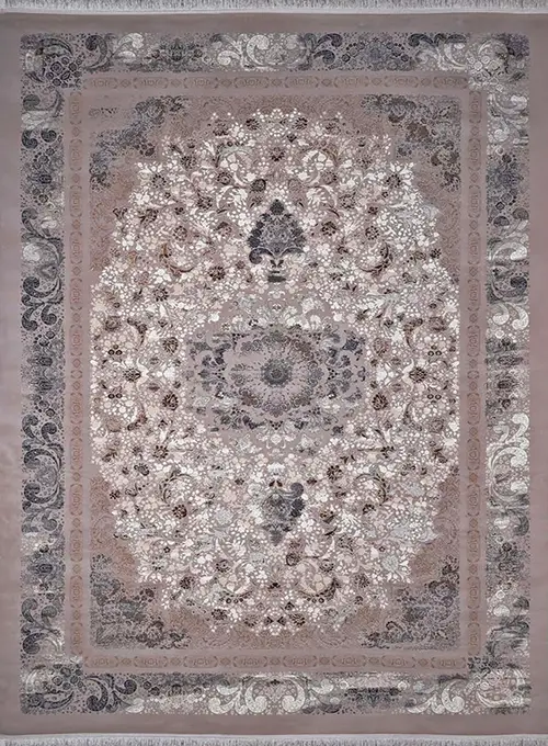 فرش آراد کاشان 1500 شانه کد 118 زمینه طوسی (برجسته)