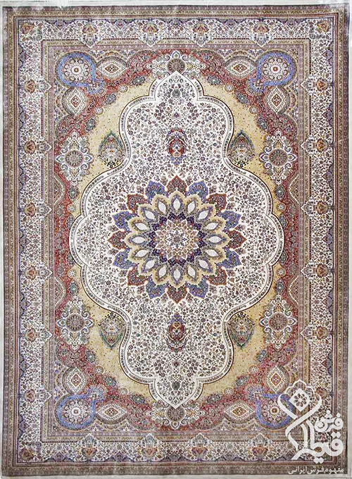فرش قیطران 1200 شانه کلکسیون ابریشمی طرح آترین زمینه کرم (برجسته)