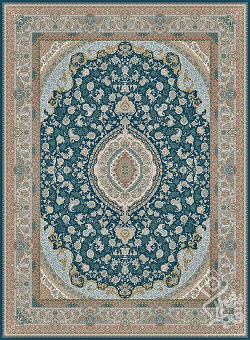 فرش قیطران 1500 شانه طرح سروناز زمینه سورمه ای (برجسته)