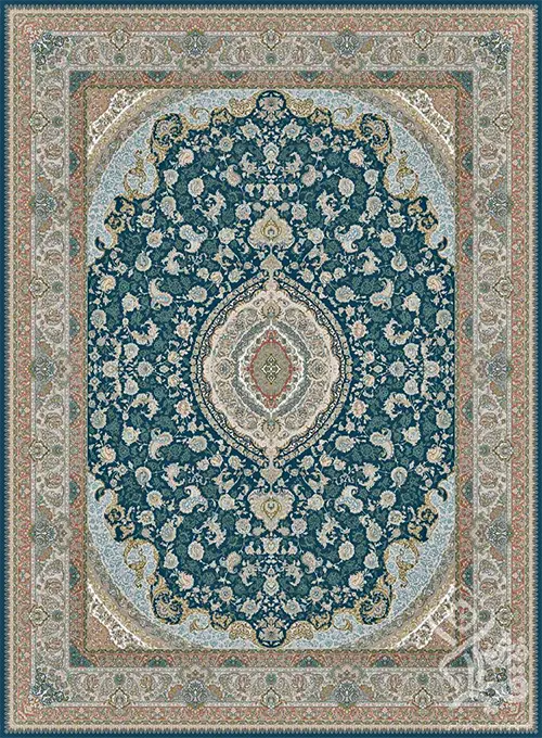 فرش قیطران 1500 شانه طرح سروناز زمینه سورمه ای (برجسته)