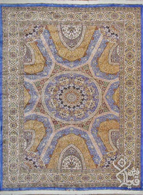  فرش قیطران 1200 شانه کلکسیون ابریشمی طرح الینا زمینه آبی روشن (برجسته) 