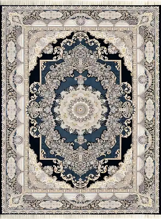 فرش داریوش 1500 شانه کد 1564 زمینه سورمه ای (برجسته)