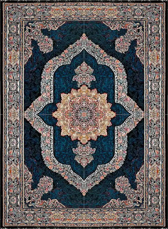 فرش ماشینی 440 شانه طرح کارینا زمینه سورمه ای (غیربرجسته)