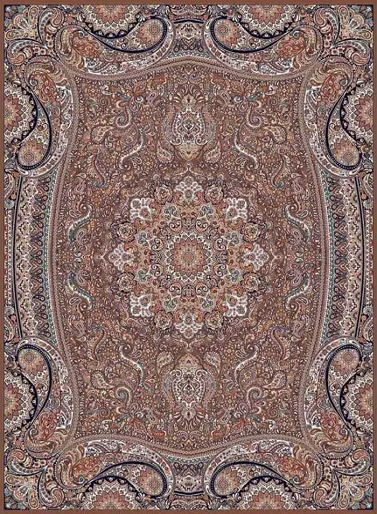 فرش کاشان 500 شانه طرح پارادایس زمینه شکلاتی (غیربرجسته)