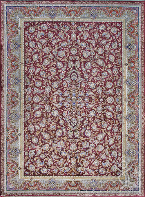 فرش قیطران 1200 شانه کلکسیون ابریشمی طرح شیلا زمینه رناسی (برجسته)