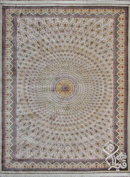  فرش قیطران 1200 شانه کلکسیون ابریشمی طرح خورشید زمینه کرم (برجسته) 