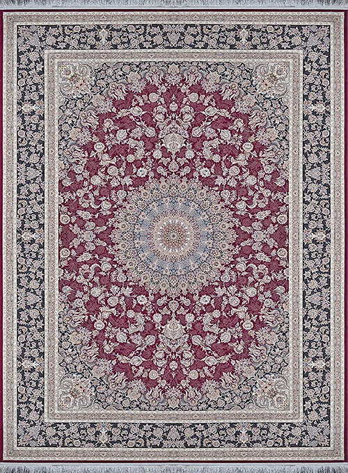 فرش آراد کاشان 1500 شانه طرح آدور زمینه یاقوتی (برجسته)