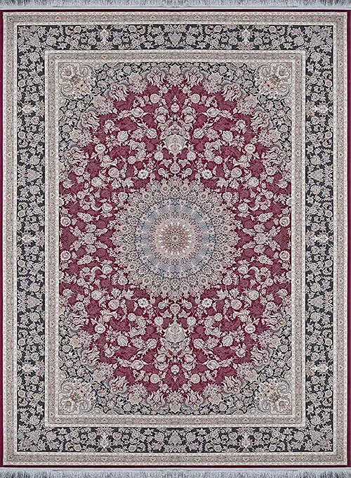 فرش آراد کاشان 1500 شانه طرح آدور زمینه یاقوتی (برجسته)