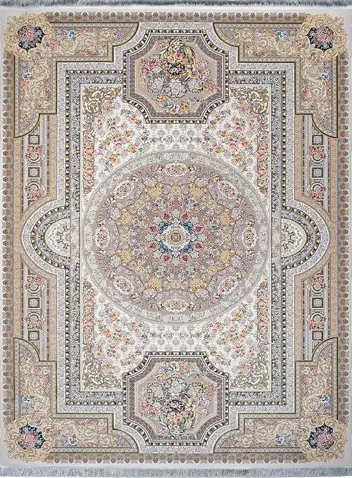  فرش محتشم 1500 شانه طرح افرا زمینه کرم (برجسته) 