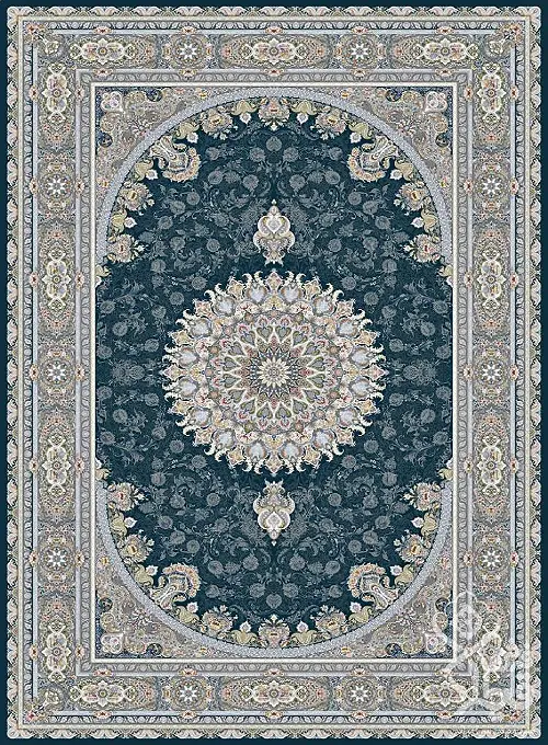 فرش قیطران 1500 شانه طرح آرتا زمینه سورمه ای (برجسته)