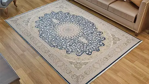  فرش محتشم 1500 شانه طرح نسیم زمینه اطلسی (برجسته) 