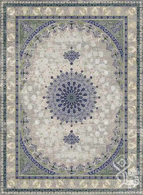 فرش قیطران 1200 شانه طرح لابینا زمینه آبی (برجسته)