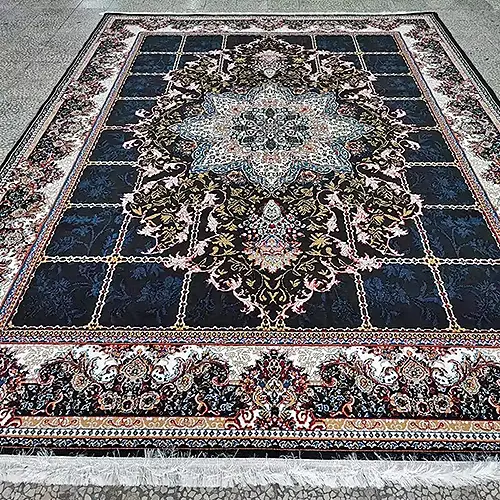  فرش کاشان (RUG) 500 شانه طرح هیوا زمینه مشکی (غیربرجسته) 